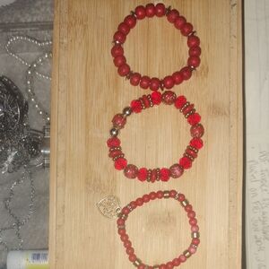 Elegant Red Beaded Bracelet Set